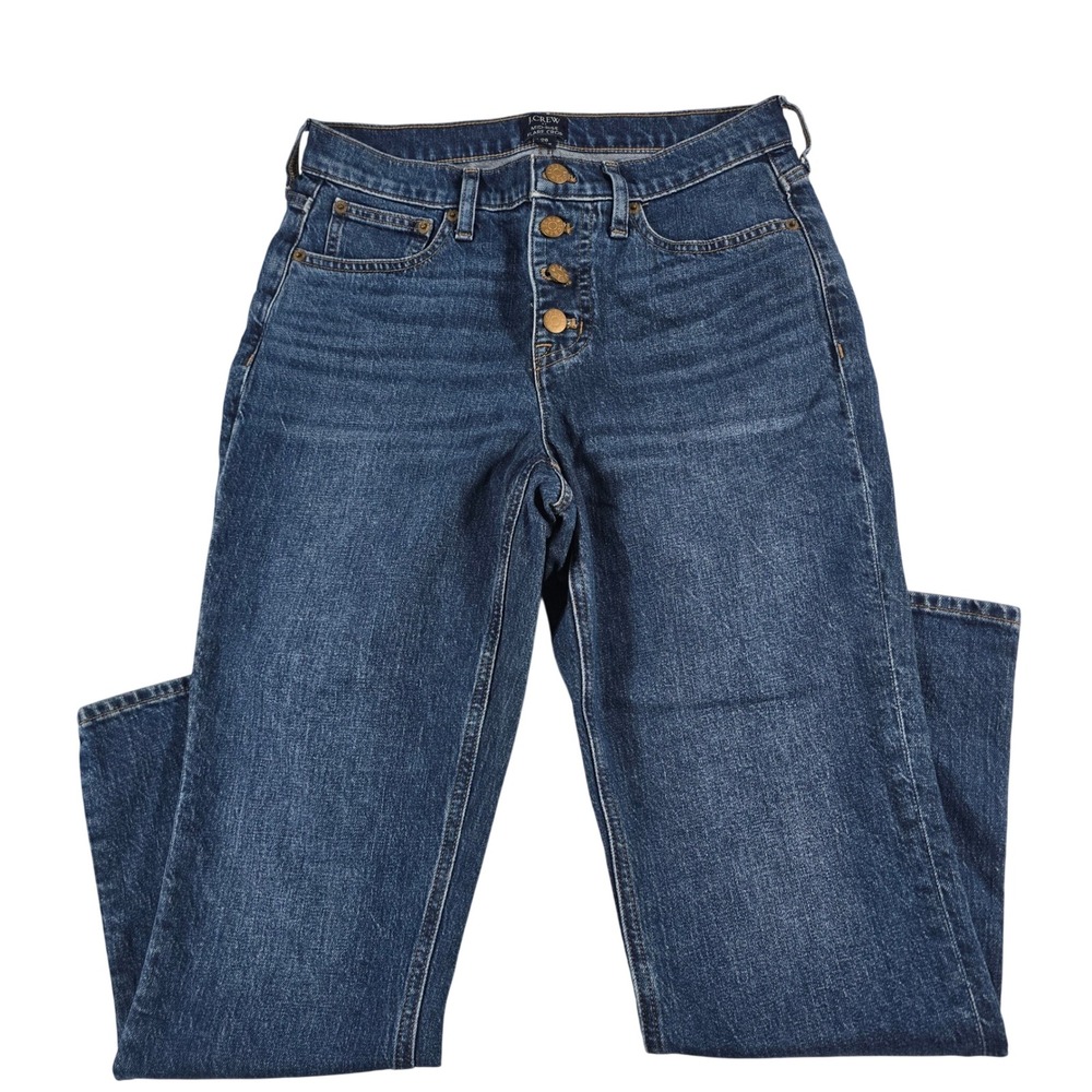 J.Crew Womens Mid-Rise Flare Crop Jeans Dark Wash Button Fly Size 26 Blue